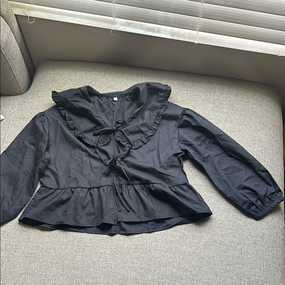 Black Bow Ruffled Blouse